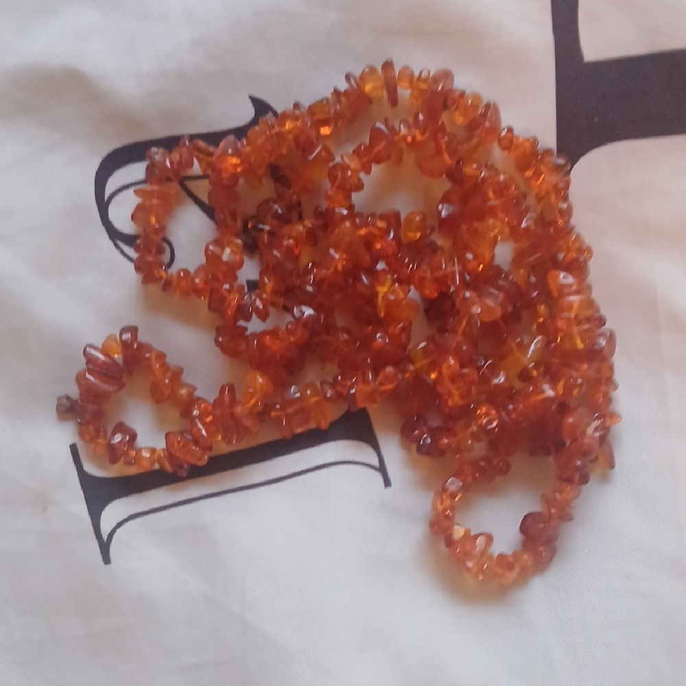 Long Vintage Genuine Polished Baltic Amber Beaded Necklace